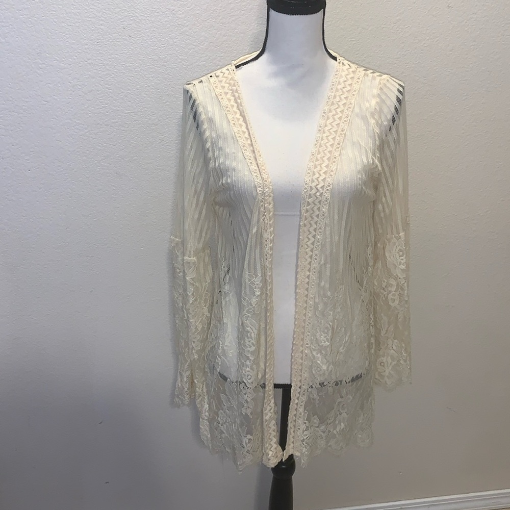 Grace & Emma cream lace boho long sleeve open cardigan